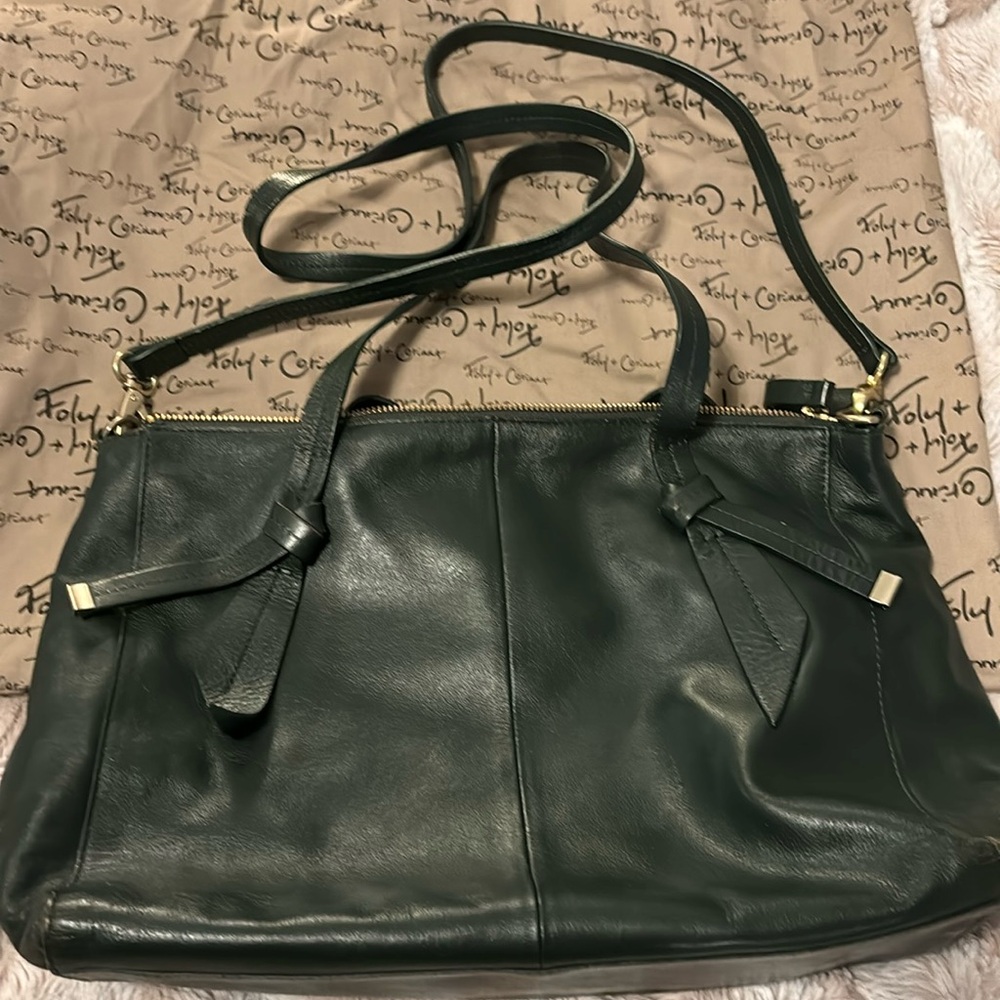 Foley & Corrina dark green vegan leather crossbody medium size purse